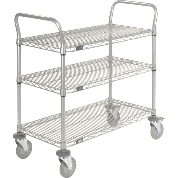 Global Equipment Nexel Utility Cart, 3 Shelf, Nexelate , 30"L x 21"W x 39"H, Polyurethane Brake Casters 2130P3EPB - main